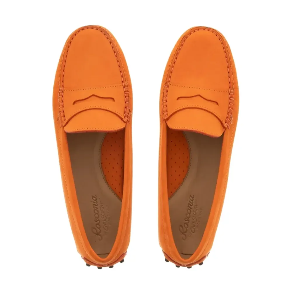 Domenica Orange Nubuck Suede Penny Loafers<Carl Scarpa