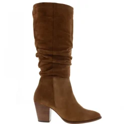 Ellis Tan Rouched Suede Long Ankle Boots<Carl Scarpa New