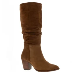 Ellis Tan Rouched Suede Long Ankle Boots<Carl Scarpa New