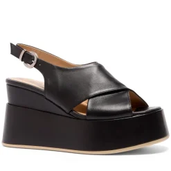Glorioso Black Leather Wedge Platform Sandals<Carl Scarpa Outlet