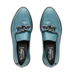 Lizi Teal Leather Chain Wedge Loafers<Carl Scarpa Online