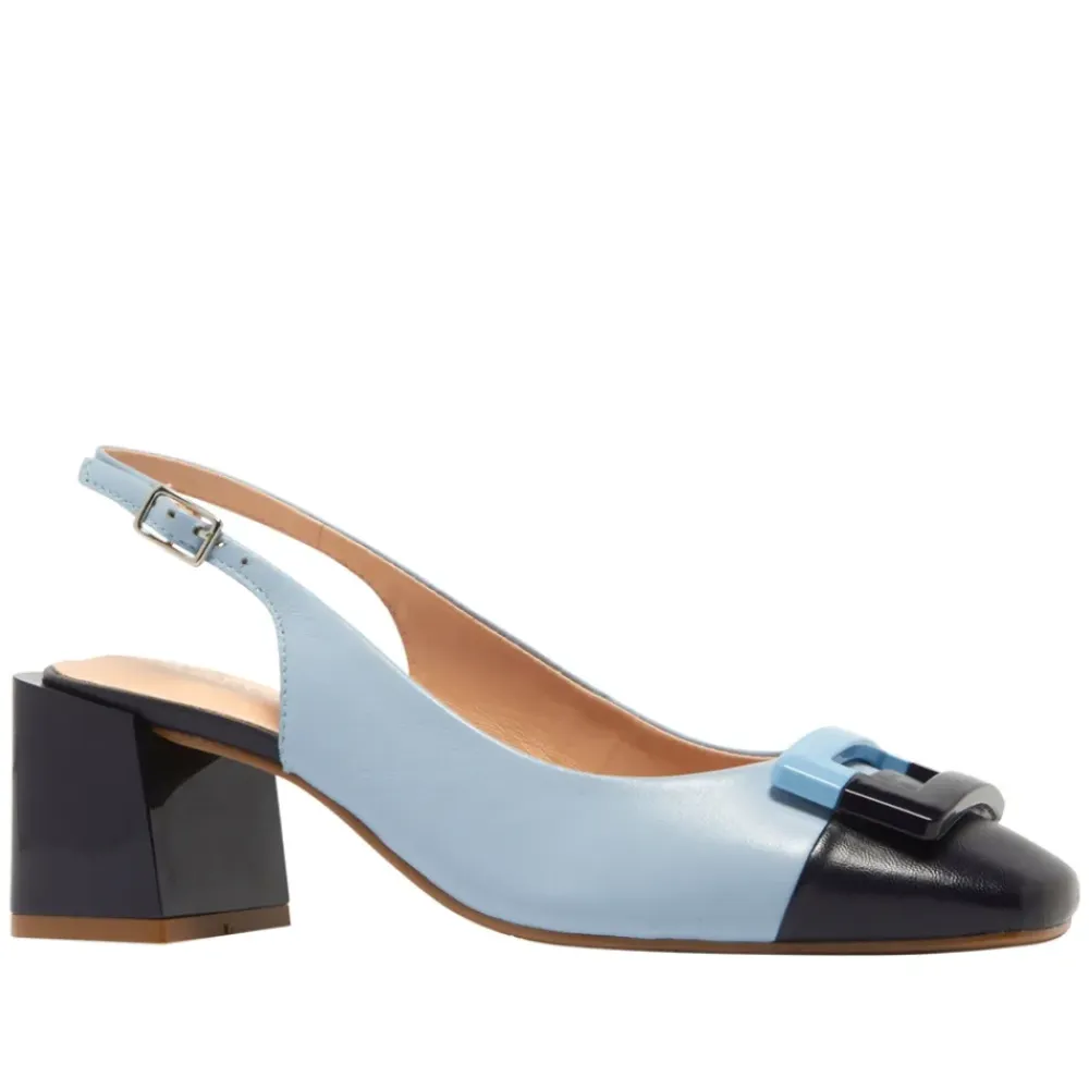 Sardinia Blue Leather Block Heel Courts<Carl Scarpa Outlet