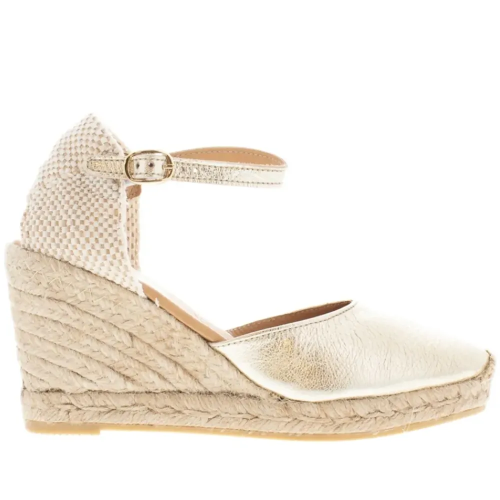 Sicily Champagne Leather Espadrille Wedge Sandals<Carl Scarpa Outlet